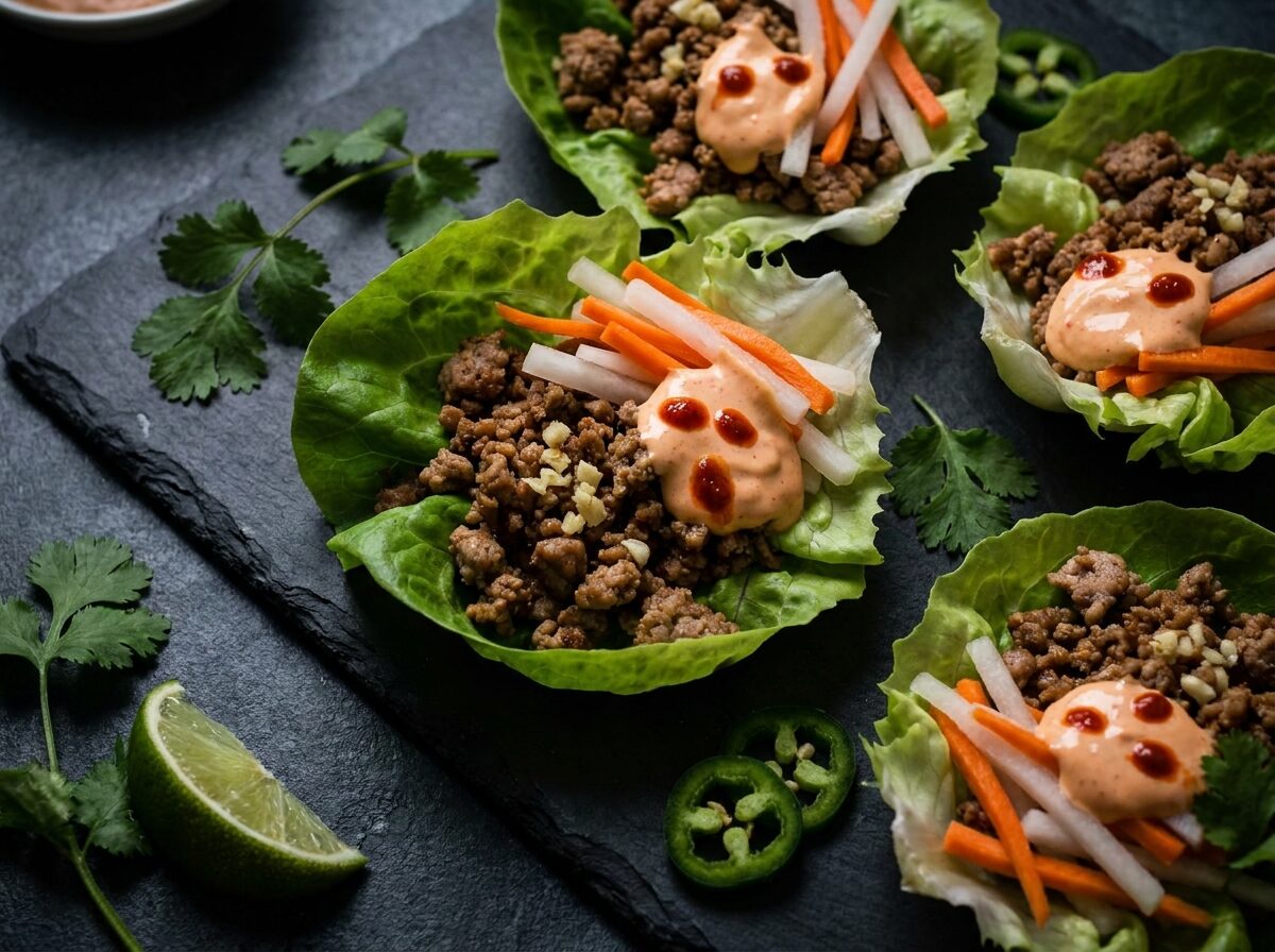 Keto Bahn Mi Lettuce Cups - Keto dinner recipe with 1.3g net carbs. Low carb ketogenic dinner meal.