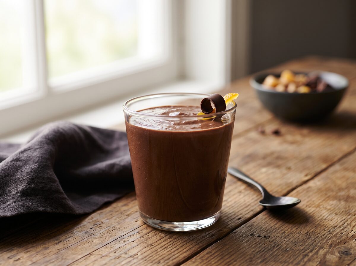 Keto Chocolate, Orange and Ginger Smoothie - Keto breakfast recipe with 7.8g net carbs. Low carb ketogenic breakfast meal.
