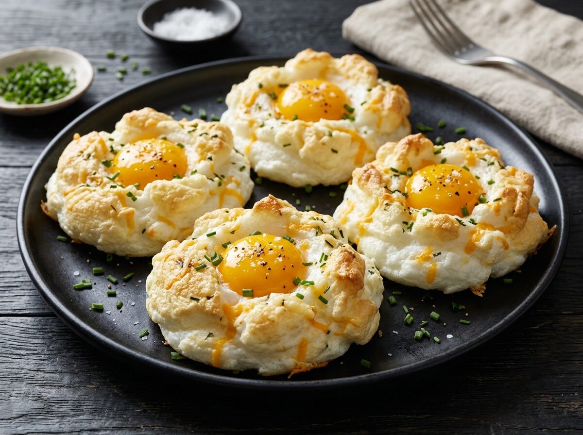 Keto Cloud Eggs - Keto dinner recipe with 0.7g net carbs. Low carb ketogenic dinner meal.