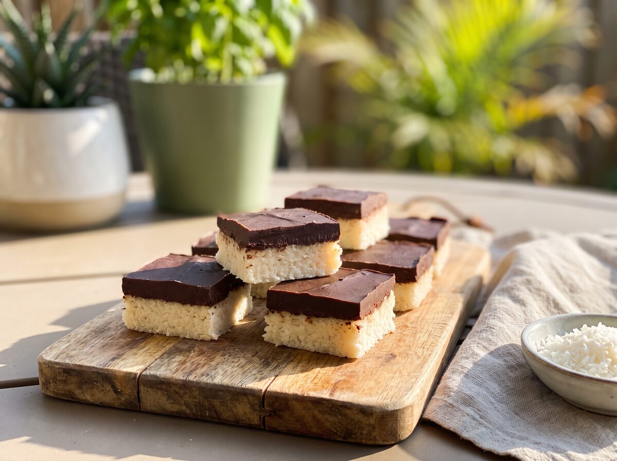 Keto Coconut Chocolate Squares - Keto dinner recipe with 2.9g net carbs. Low carb ketogenic dinner meal.