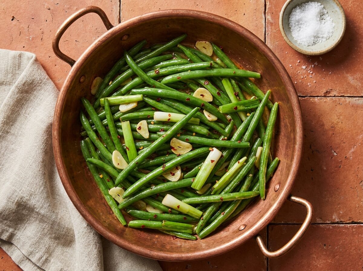 Keto Green Beans and Scallions - Keto dinner recipe with 2.3g net carbs. Low carb ketogenic dinner meal.