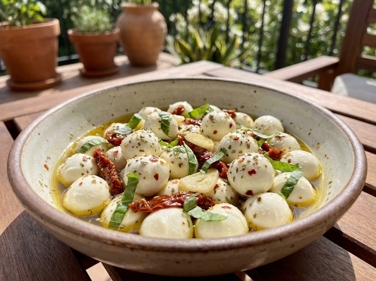 Keto Marinated Mozzarella - Keto dinner recipe with 1.6g net carbs. Low carb ketogenic dinner meal.