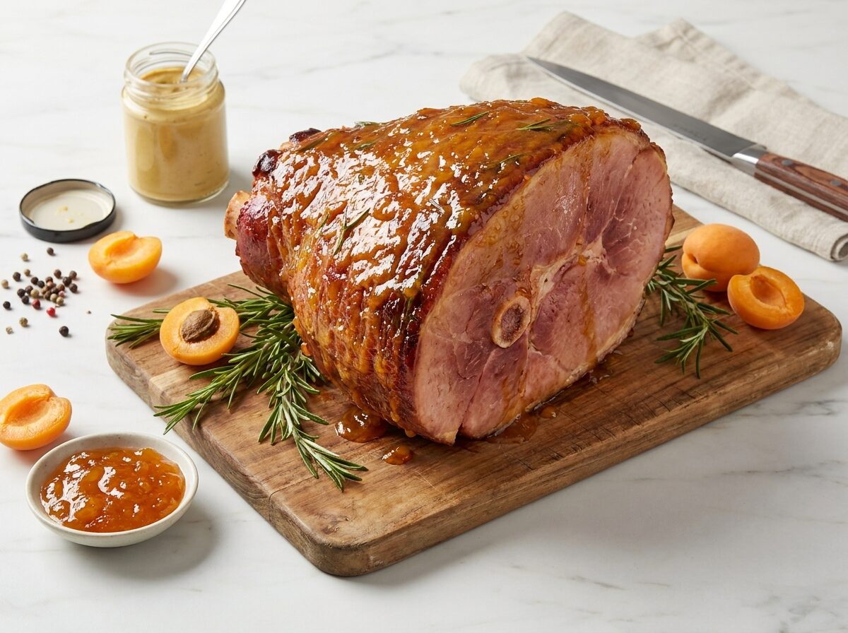 Keto Rosemary Apricot Glazed Ham - Keto dinner recipe with 1.7g net carbs. Low carb ketogenic dinner meal.