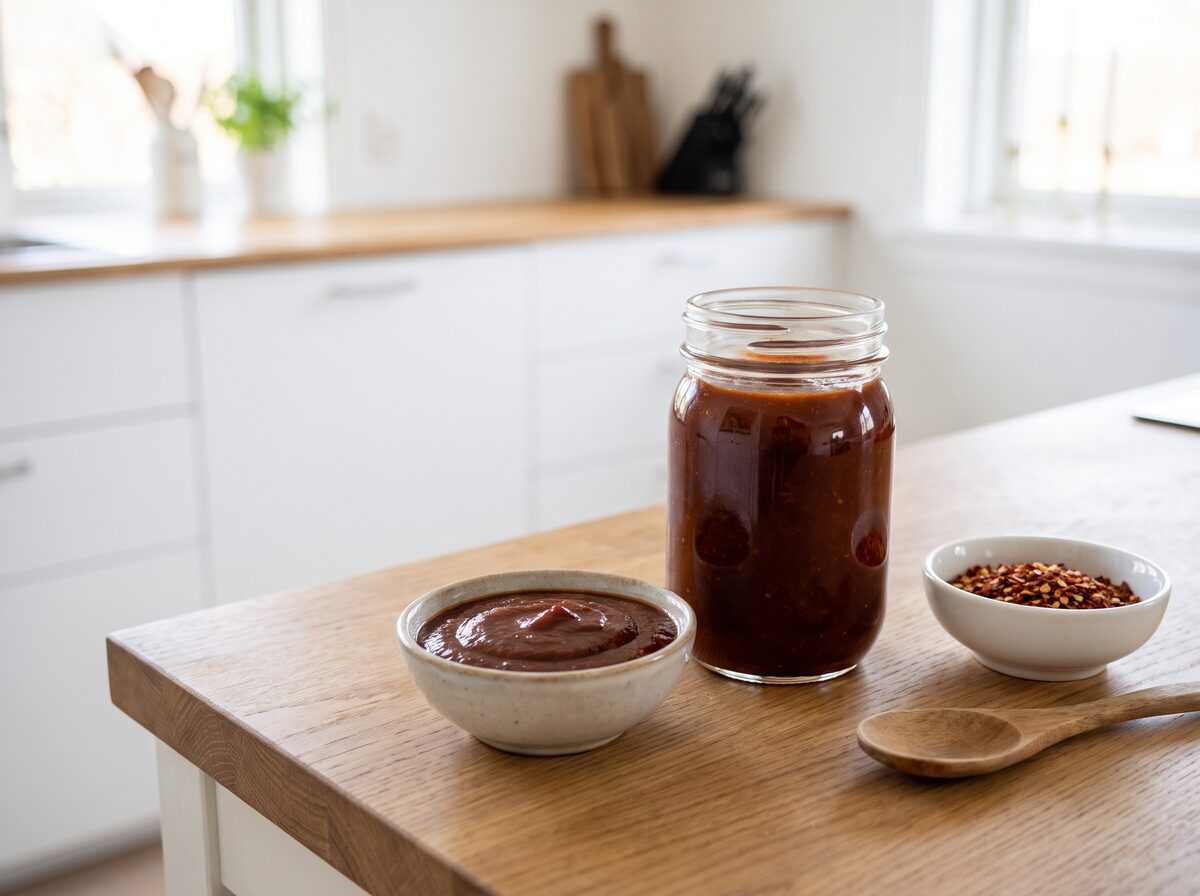 Keto Spicy BBQ Sauce - Keto dinner recipe with 2.4g net carbs. Low carb ketogenic dinner meal.