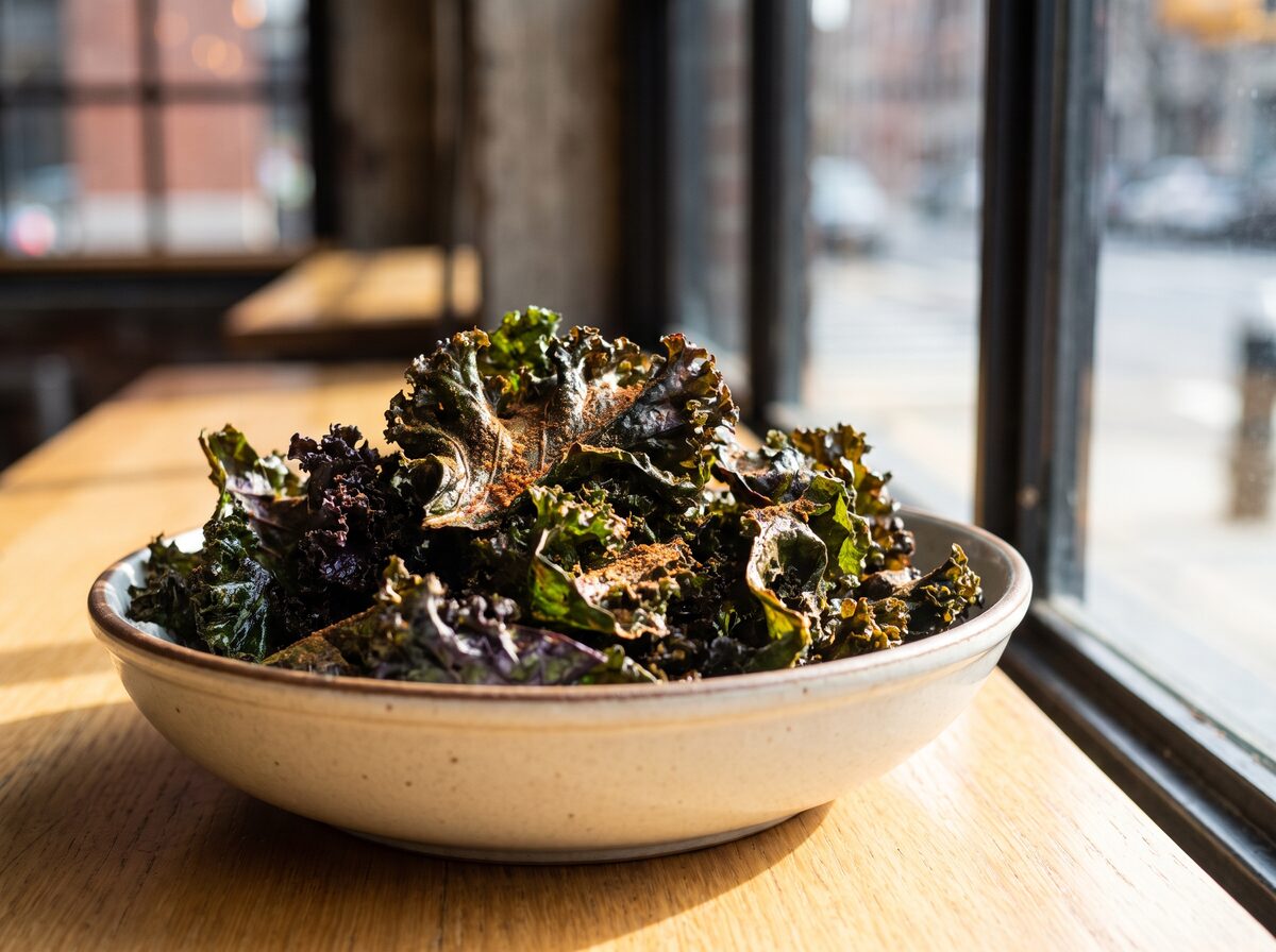 Keto Sweet and Smokey Kale Chips - Keto dinner recipe with 1.9g net carbs. Low carb ketogenic dinner meal.