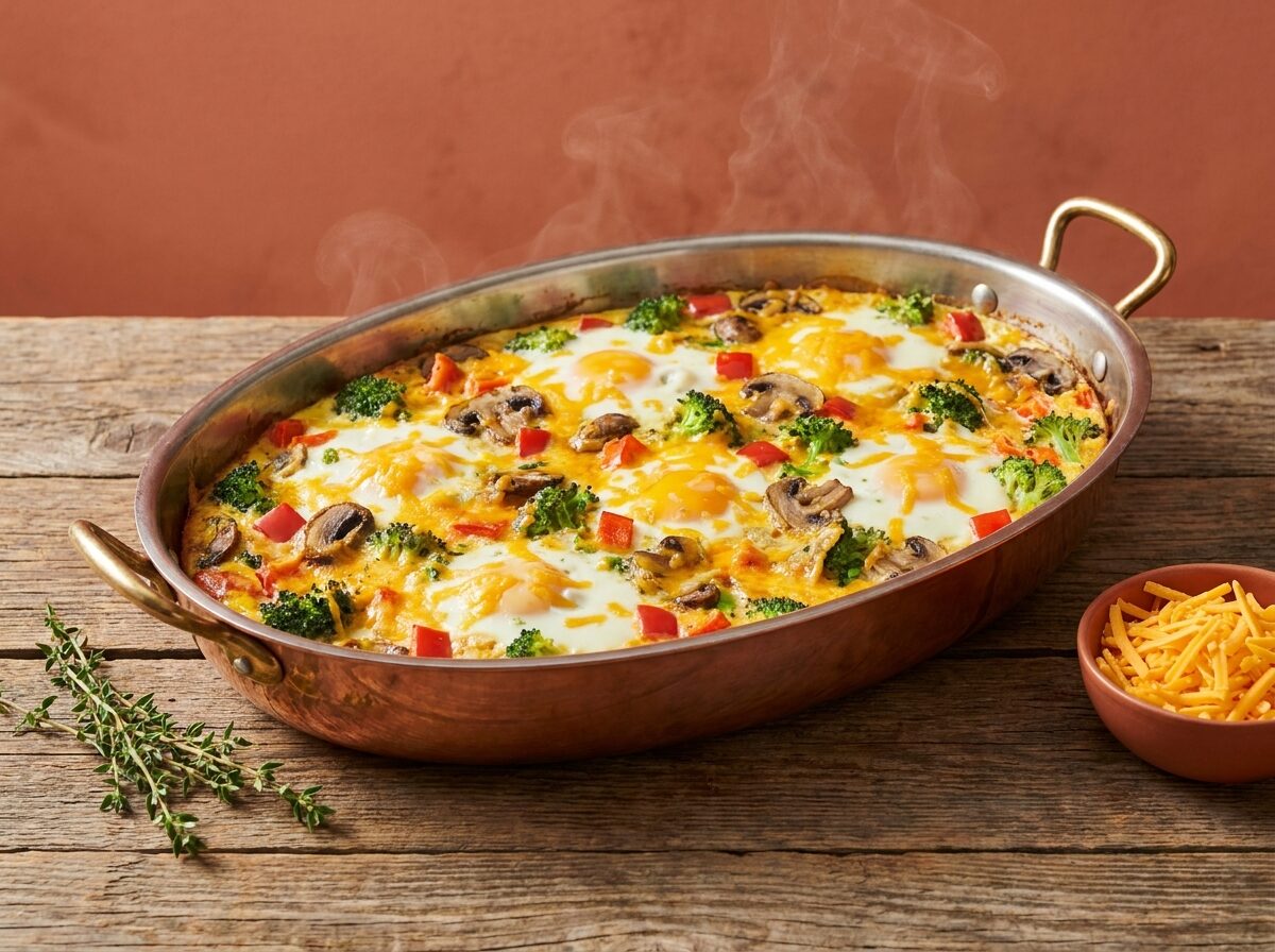 Keto Veg and Egg Casserole - Keto dinner recipe with 3g net carbs. Low carb ketogenic dinner meal.