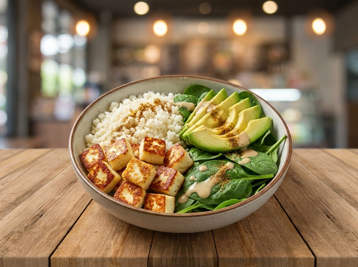 Keto Vegetarian Buddha Bowl - Keto dinner recipe with 4.6g net carbs. Low carb ketogenic dinner meal.
