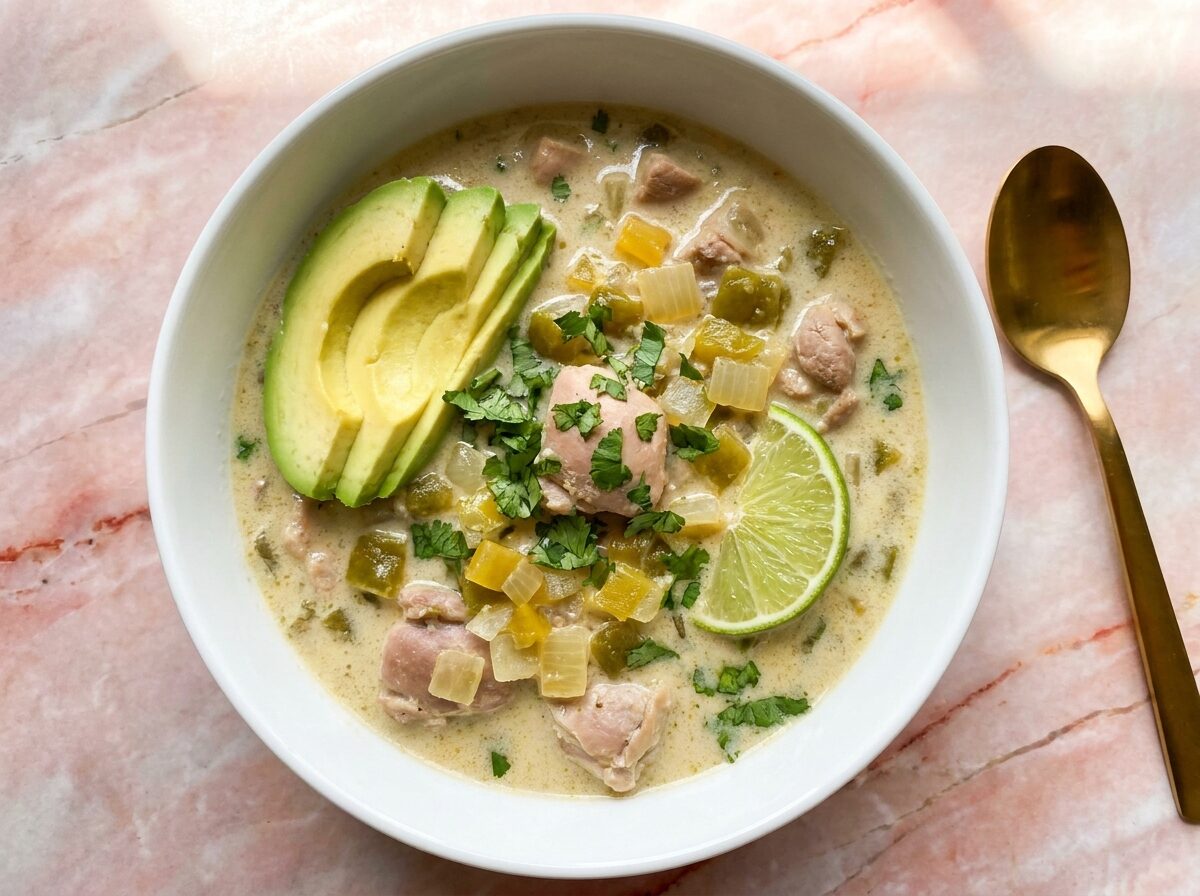 Keto White Chicken Chili - Easy keto recipe with 5g net carbs. Perfect for beginners on ketogenic diet.