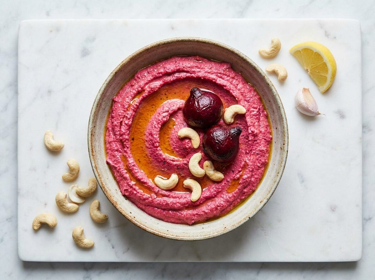 Low Carb Beet Cashew Hummus - Easy keto recipe with 7.2g net carbs. Perfect for beginners on ketogenic diet.