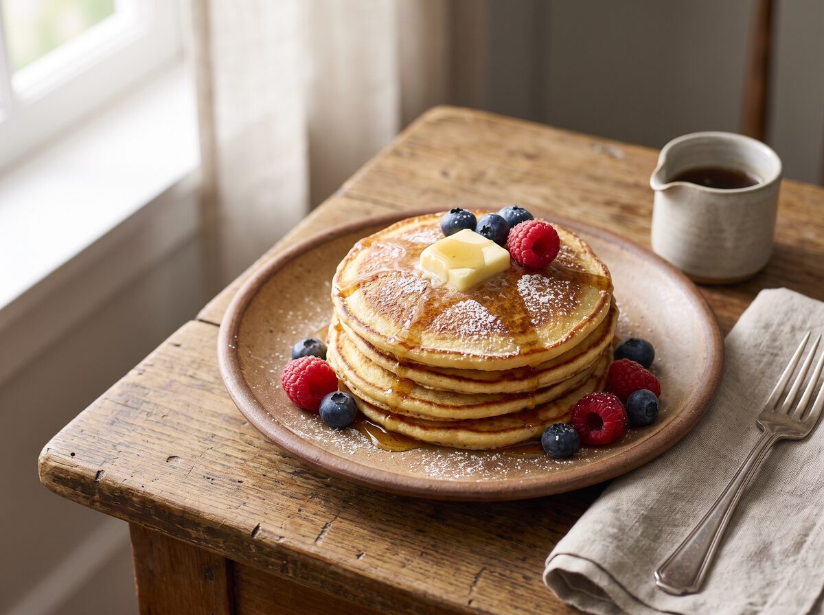 Low Carb Keto Pancakes - Keto breakfast recipe with 12.1g net carbs. Low carb ketogenic breakfast meal.