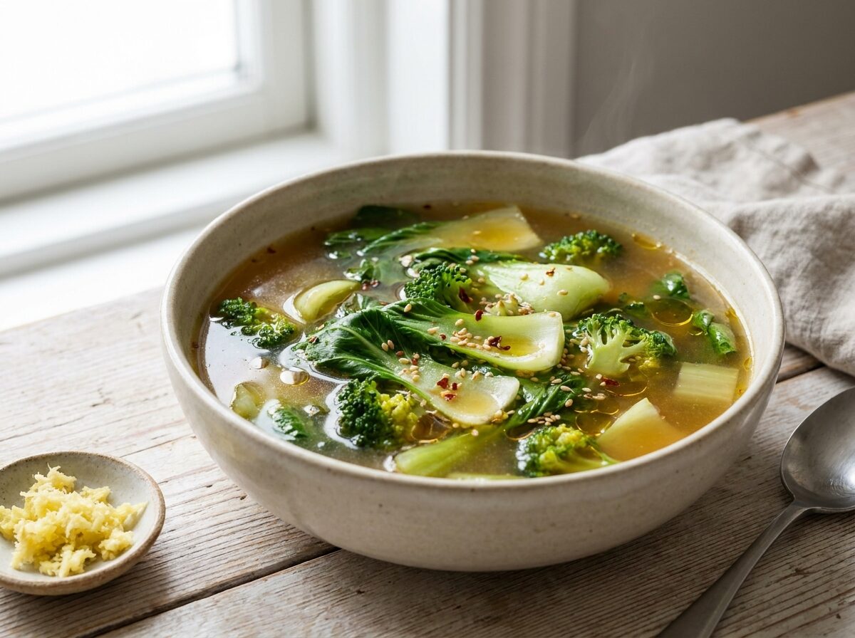 Low Carb Spiced Bok Choy and Broccoli Soup - Keto dinner recipe with 3.9g net carbs. Low carb ketogenic dinner meal.
