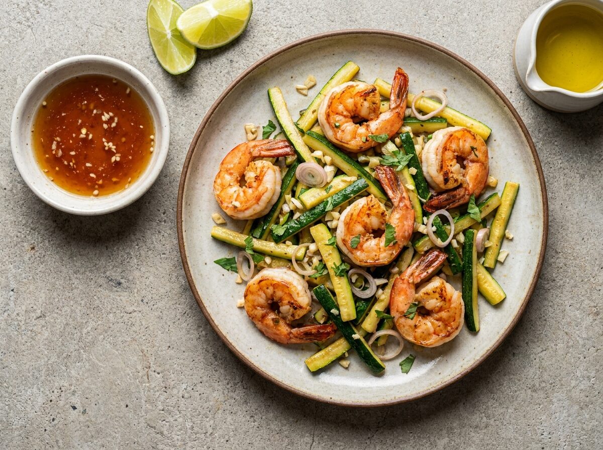 Low Carb Vietnamese Shrimp And Zucchini - Keto dinner recipe with 2.6g net carbs. Low carb ketogenic dinner meal.